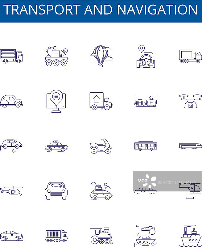 运输和导航线性图标标志集图片素材