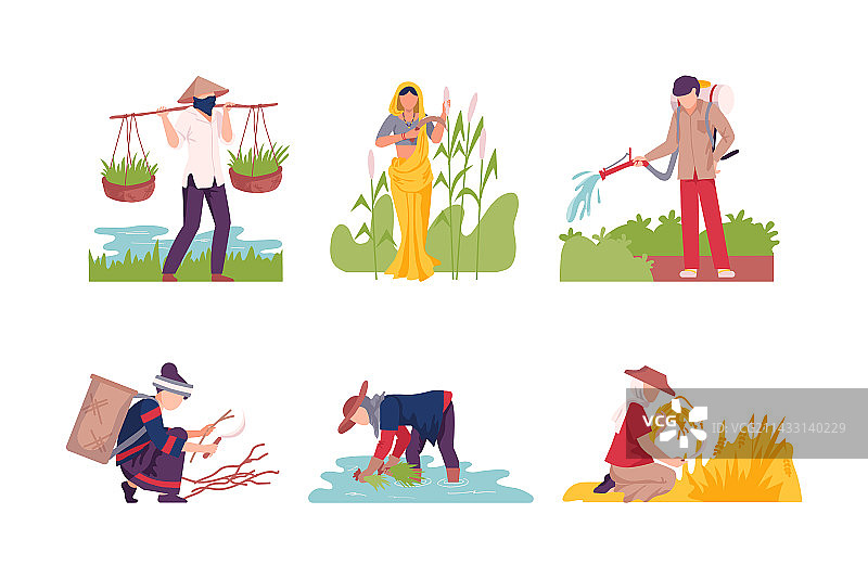 亚洲男女农民耕作图片素材