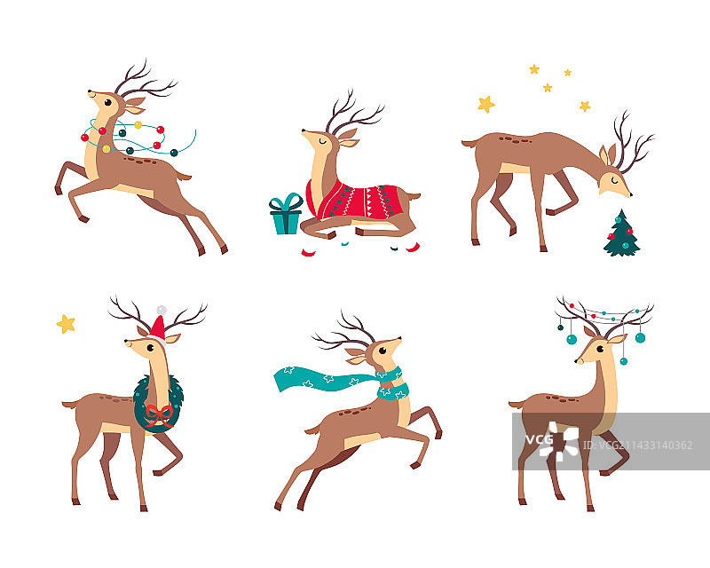 戴着围巾的细长驯鹿和图片素材