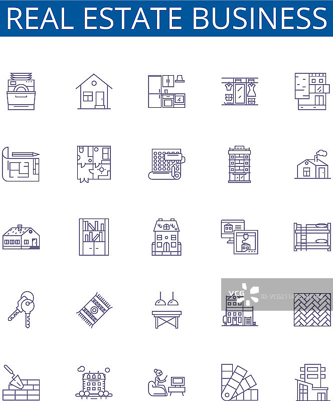 房地产业务线性图标符号集设计图片素材