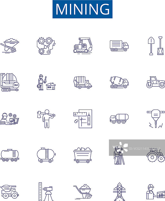 采矿线性图标合集图片素材