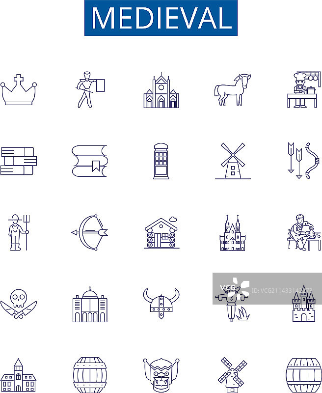 中世纪线性图标合集图片素材