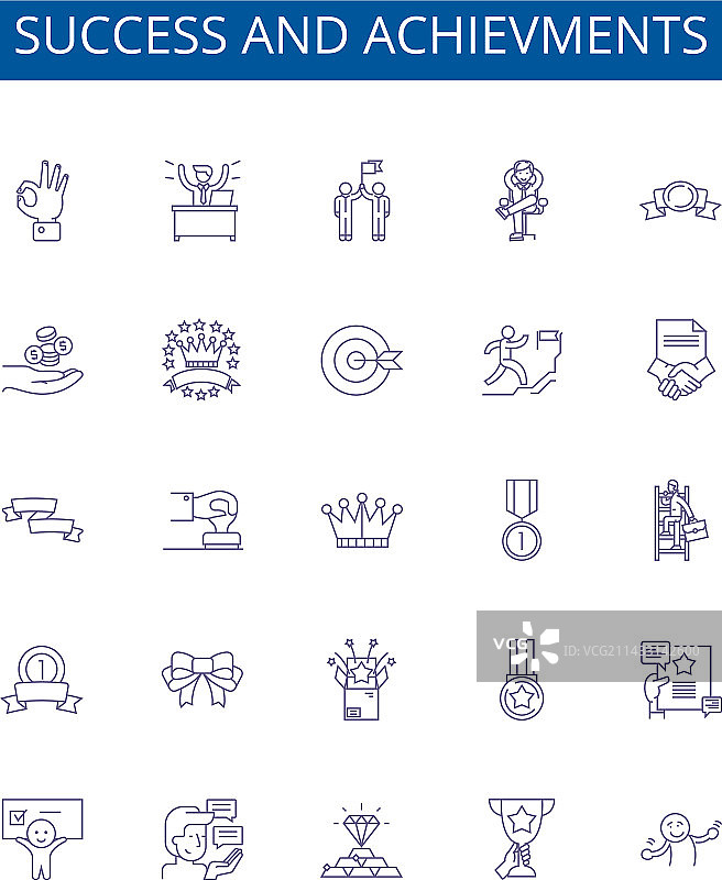 成功与成就线性图标标志集图片素材