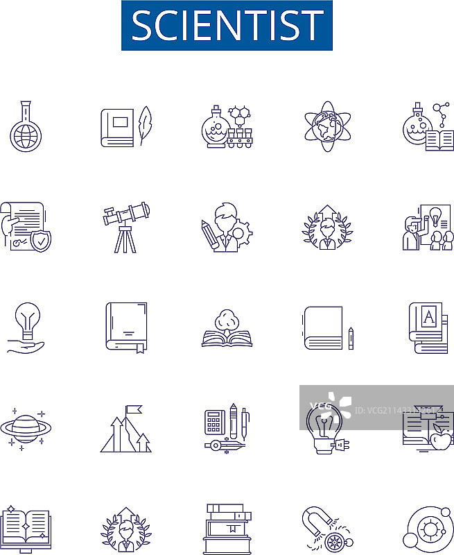 科学家线性图标集图片素材