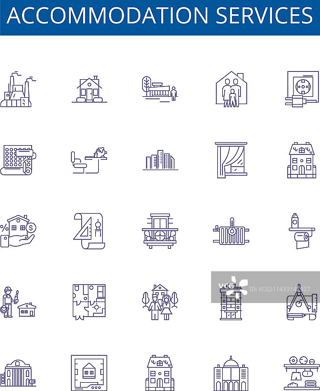 住宿服务线性图标符号集图片素材
