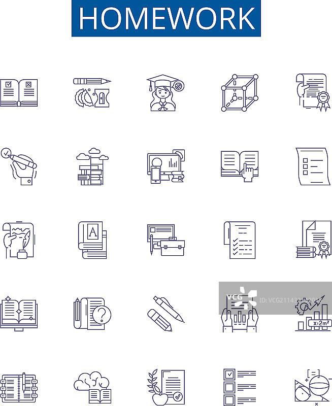 家庭作业线性图标符号集设计图片素材