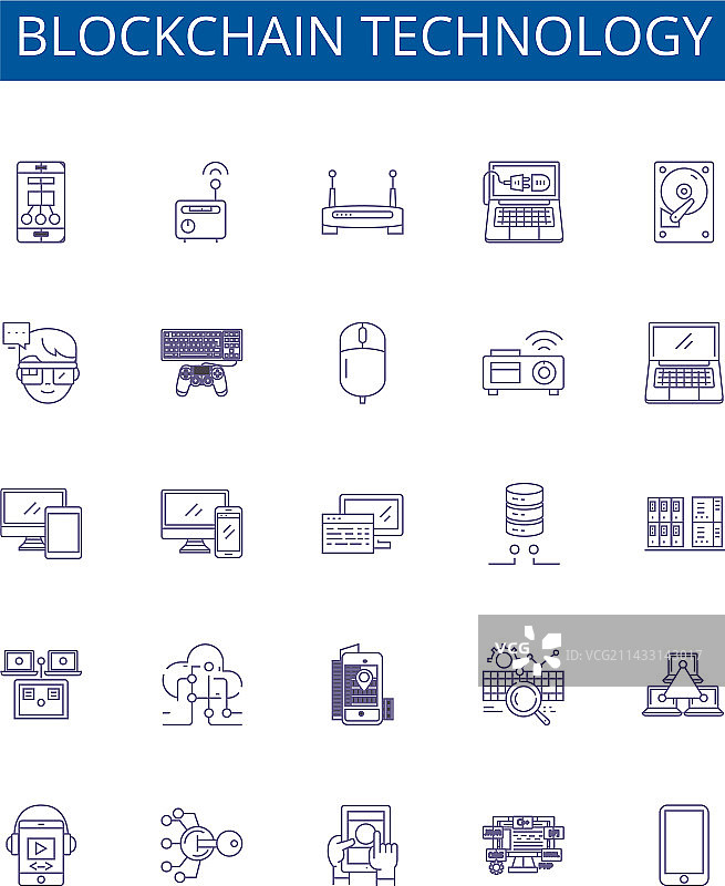 区块链技术线性图标设计图片素材