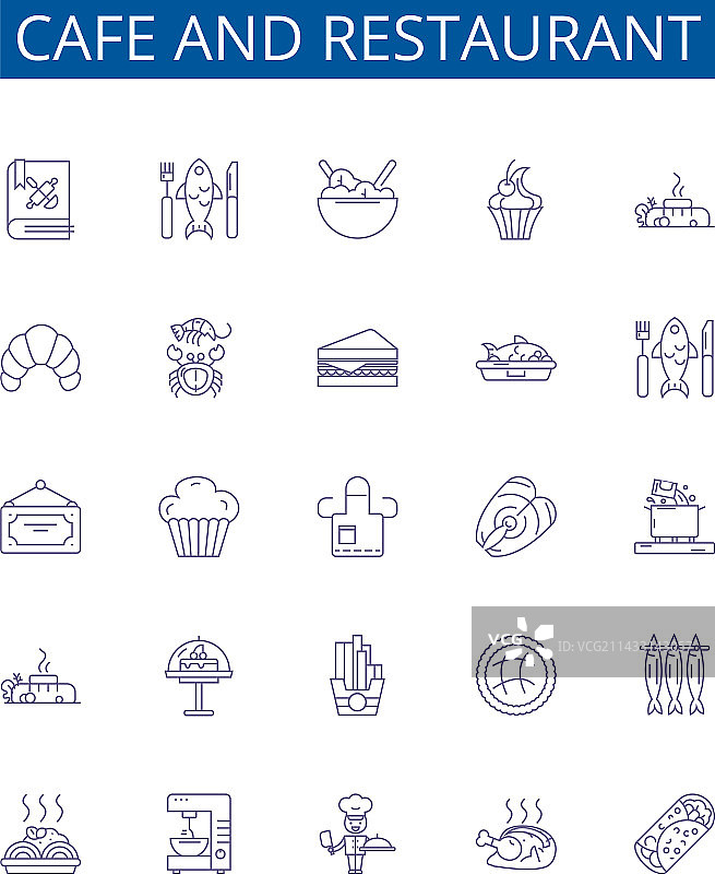 咖啡馆和餐厅线性图标标志设计图片素材