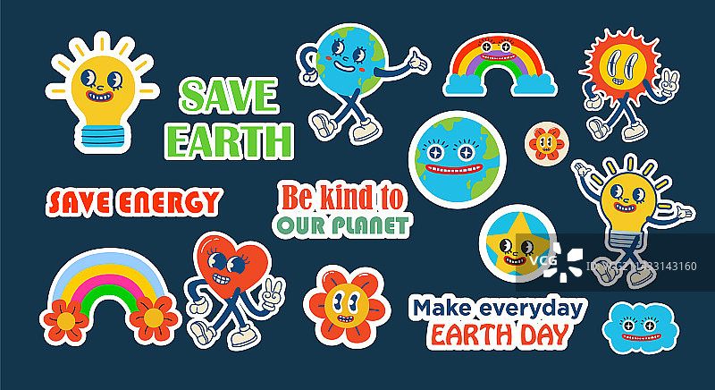 拯救地球复古卡通贴纸图片素材