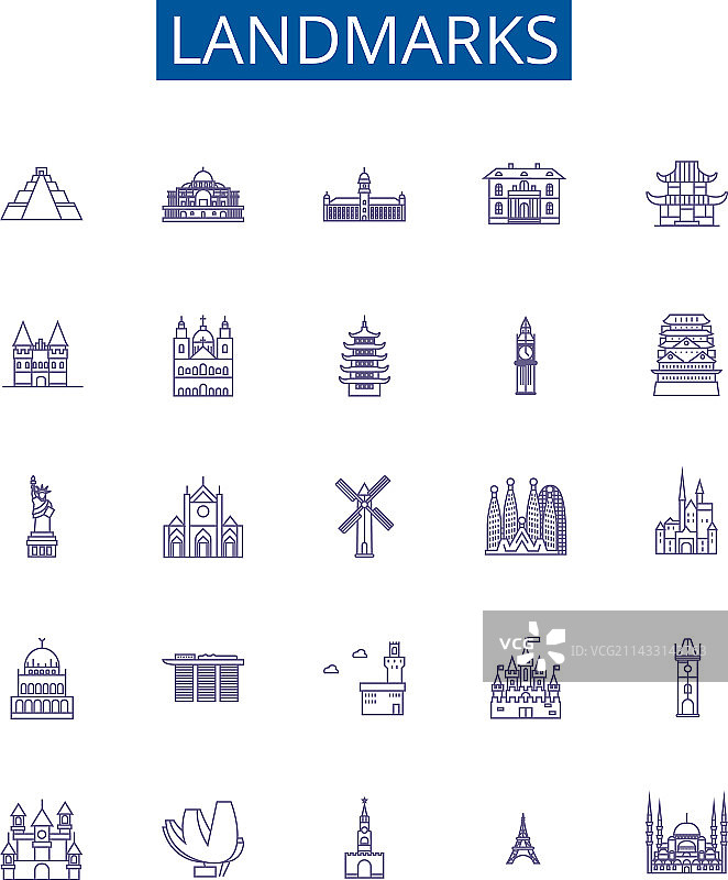 地标建筑线性图标合集设计图片素材