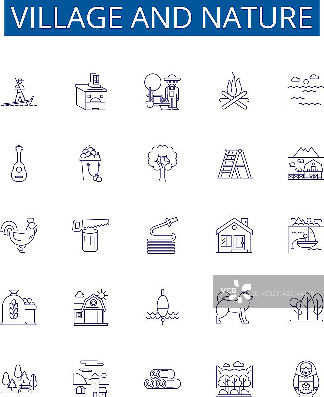 村庄与自然线条图标标志集设计图片素材