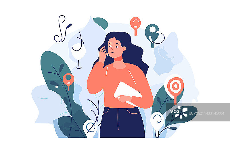 女孩寻找解决方案并创造想法图片素材