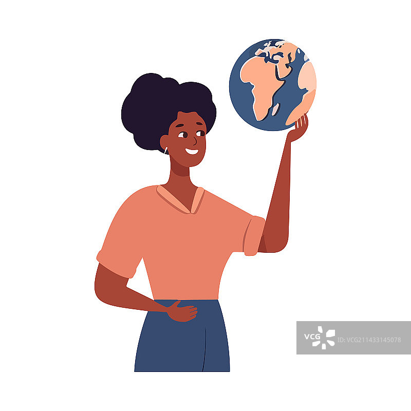拿着地球仪的快乐女教师图片素材