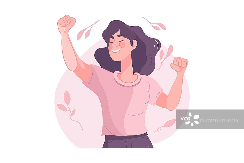 站立并展示拳头的微笑女人图片素材