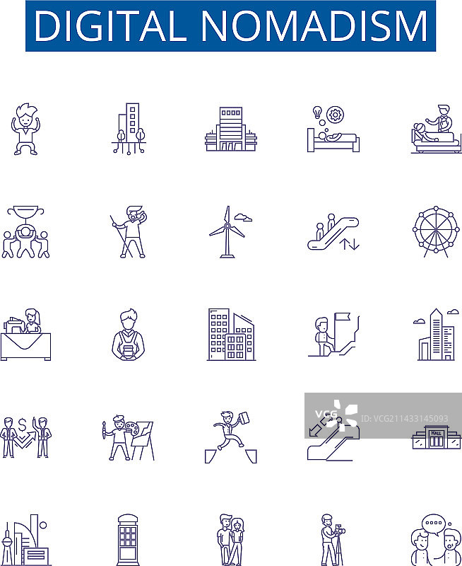 数字游民生活方式线性图标图片素材