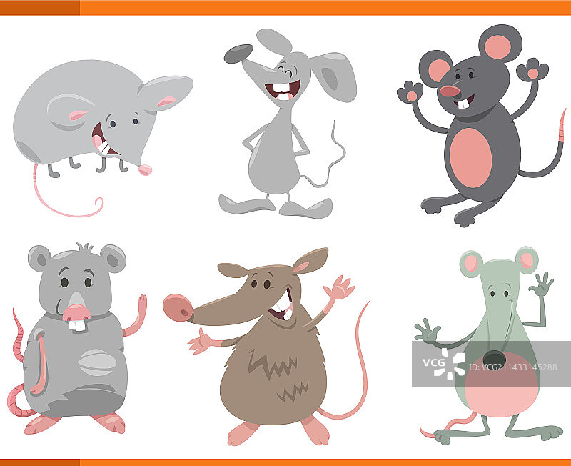 有趣的卡通老鼠动物物种角色套装图片素材