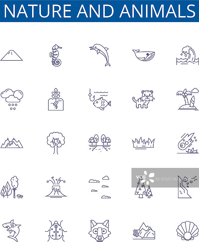 自然与动物线性图标符号设计图片素材