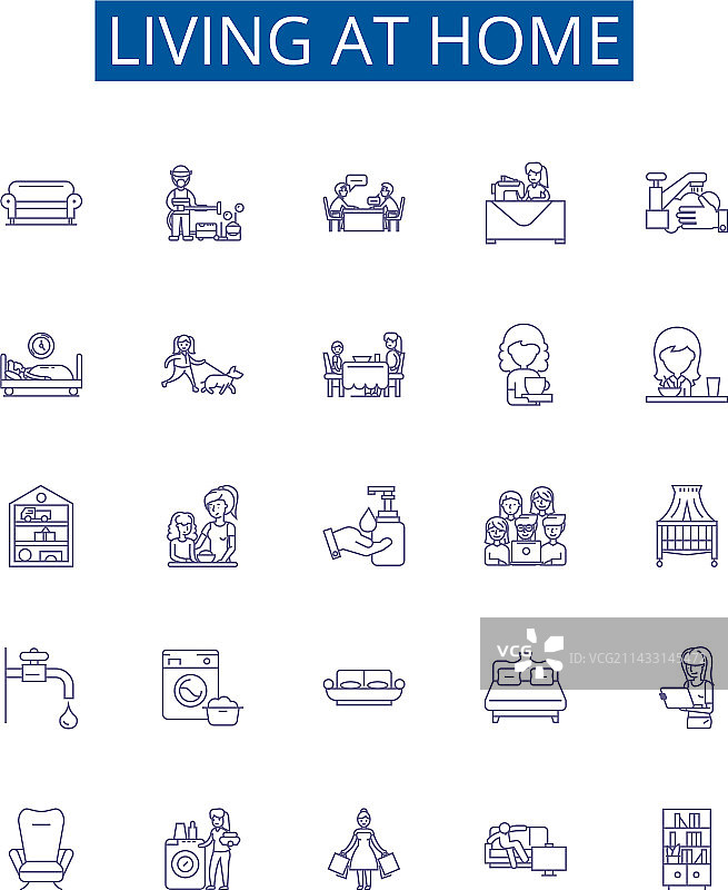 居家生活线性图标符号集设计图片素材