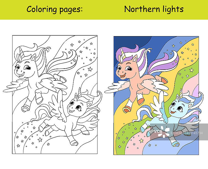 可爱的小独角兽在夜空中飞翔图片素材