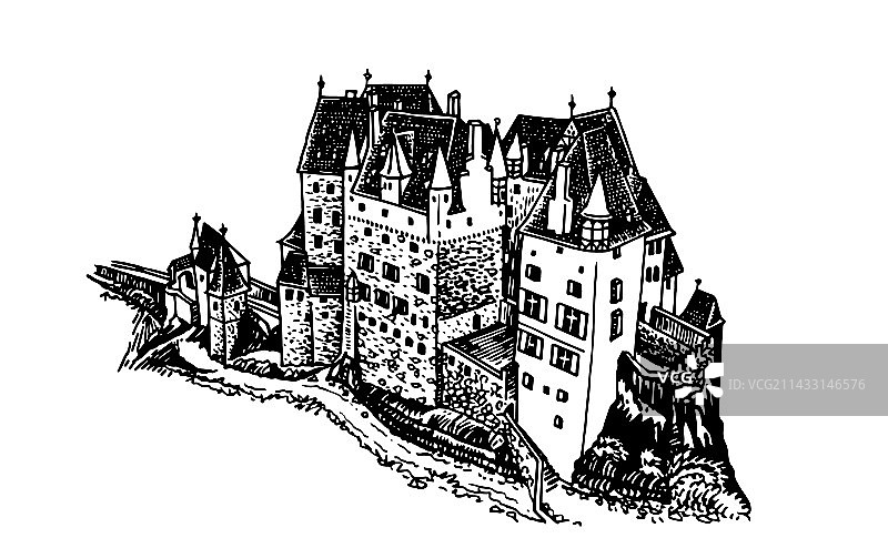 德国埃尔茨城堡手绘图图片素材