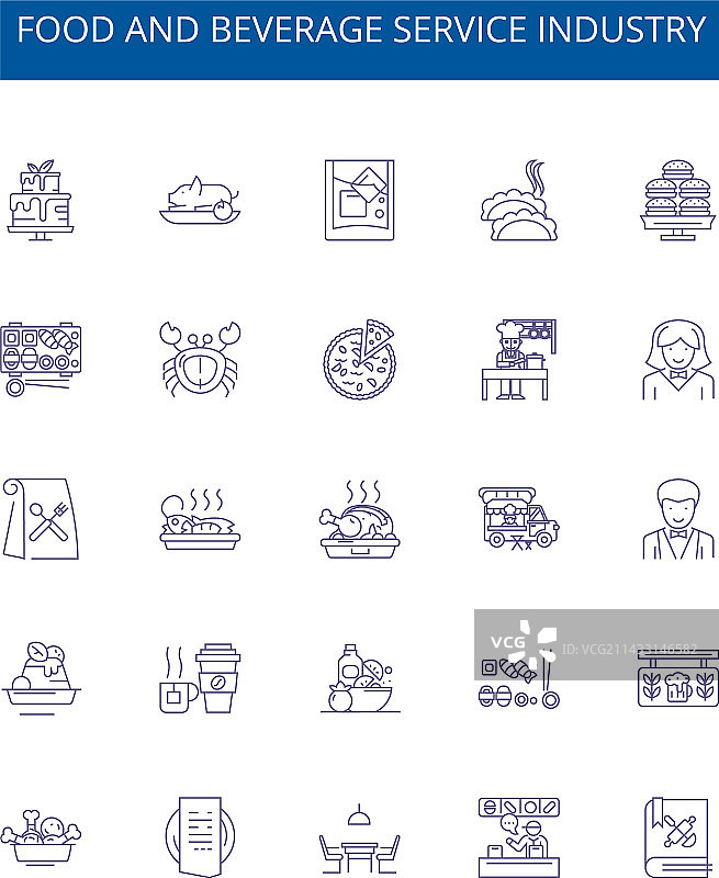 食品饮料服务行业线性图标图片素材