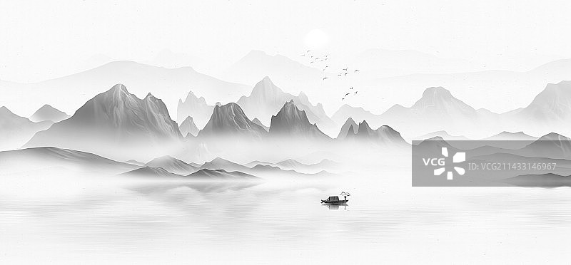 新中式山水画图片素材