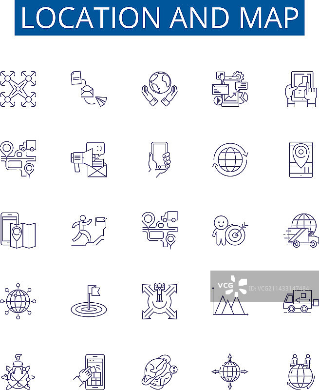 位置和地图线性图标标志设计图片素材