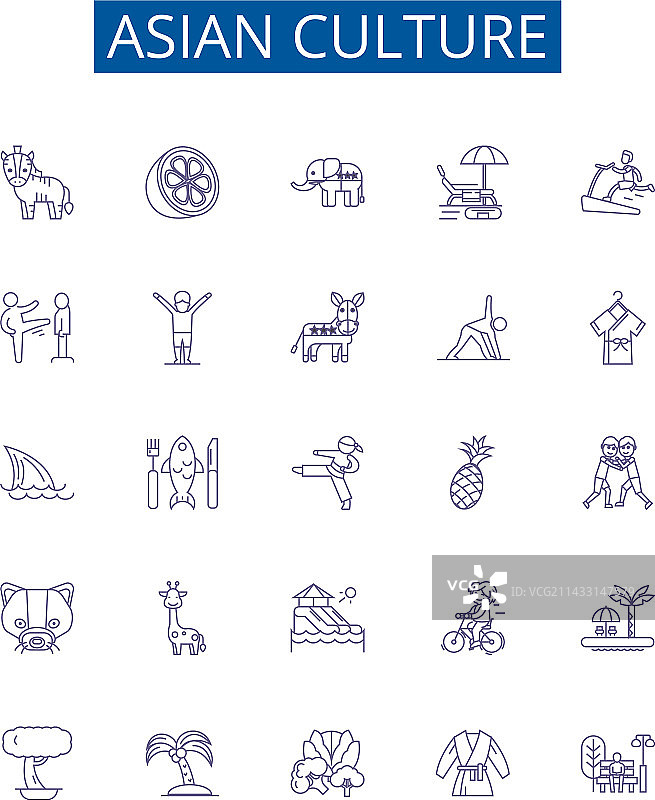 亚洲文化线性图标符号设计图片素材