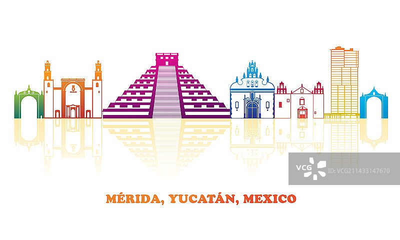 梅里达城市彩色天际线全景图片素材