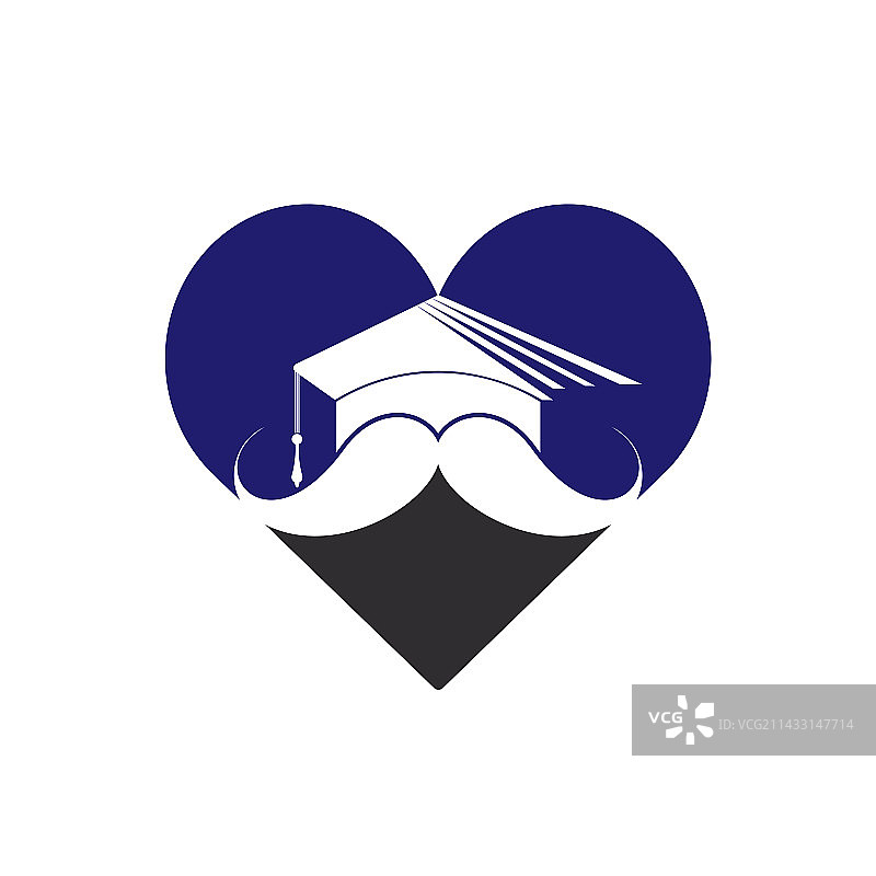 带胡子和红心的毕业帽图标设计图片素材
