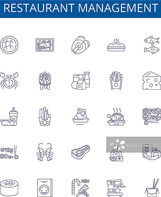 餐厅管理线条图标标志集设计图片素材