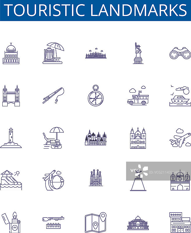 旅行地标线性图标集设计图片素材