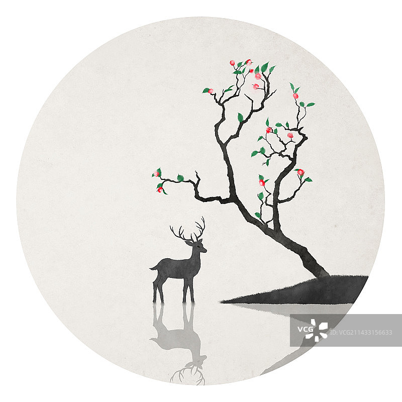 春天鹿插画图片素材