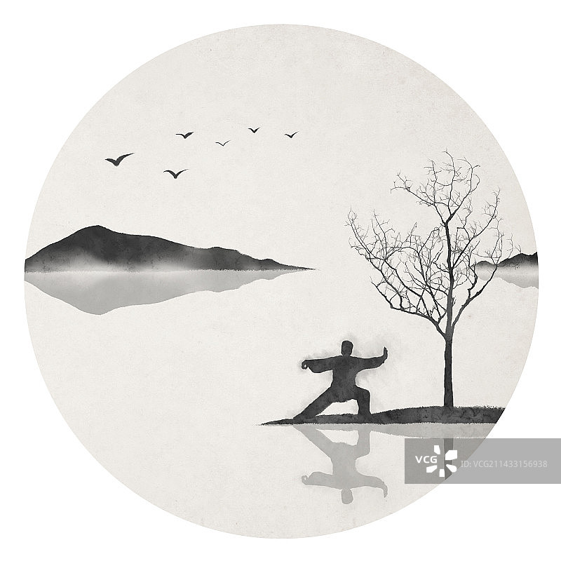 太极水墨圆形插画图片素材