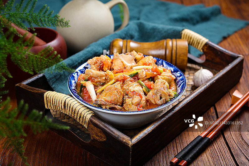美味下酒菜西红柿红烧鸡块图片素材