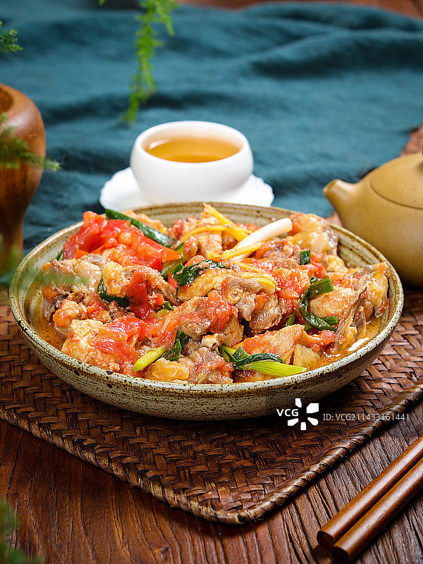营养美味特色菜番茄炒鸡块图片素材