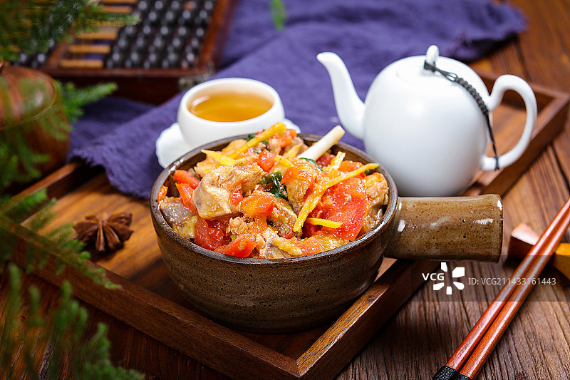 营养美味特色菜番茄炒鸡块图片素材