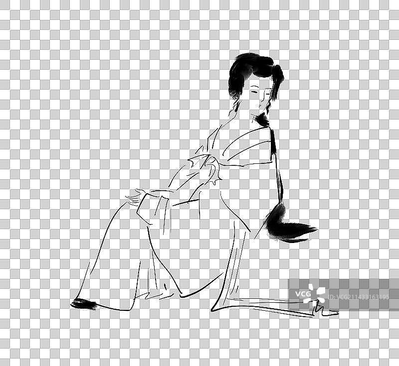 茶文化中国风古风女孩插画设计元素图片素材