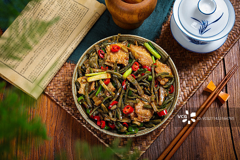 特色农家菜干豆角炒肉图片素材
