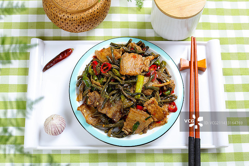 特色农家菜干豆角炒肉图片素材