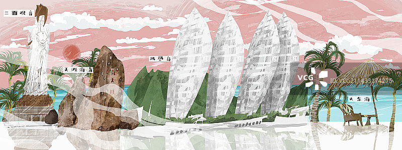 三亚城市插画图片素材