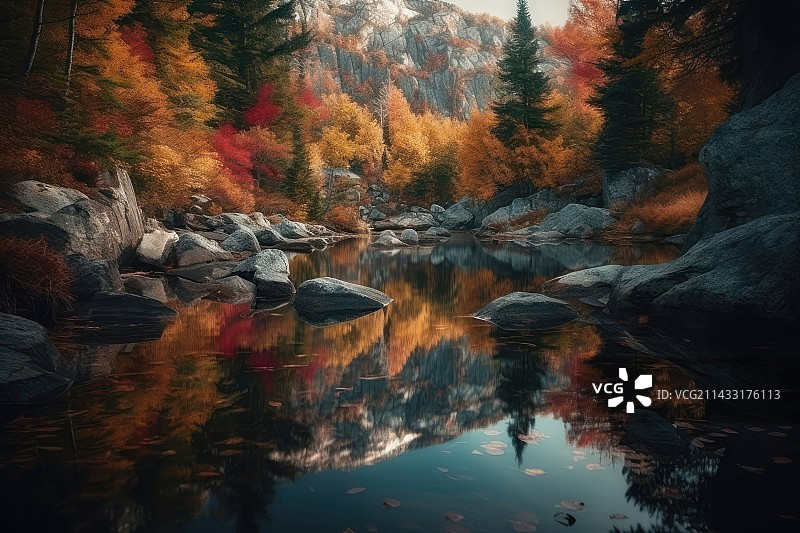 山水草地天空湖泊图片素材