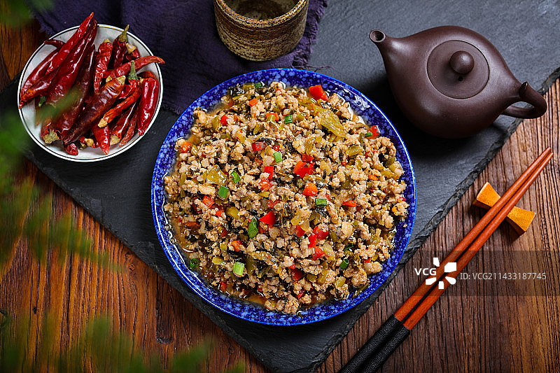 香辣美食下饭菜酸菜炒肉沫图片素材