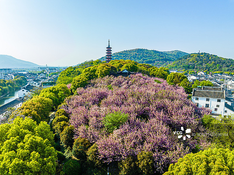 苏州光福，铜观音寺，光福塔，春季航拍图片素材
