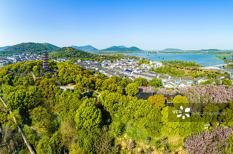 苏州光福，铜观音寺，光福塔，春季航拍图片素材