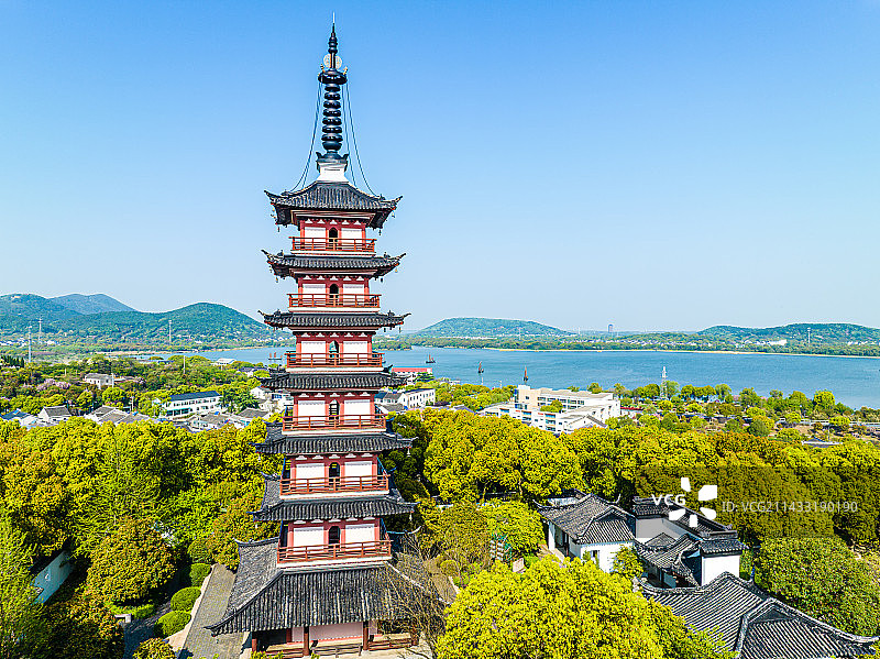 苏州光福，铜观音寺，光福塔，春季航拍图片素材