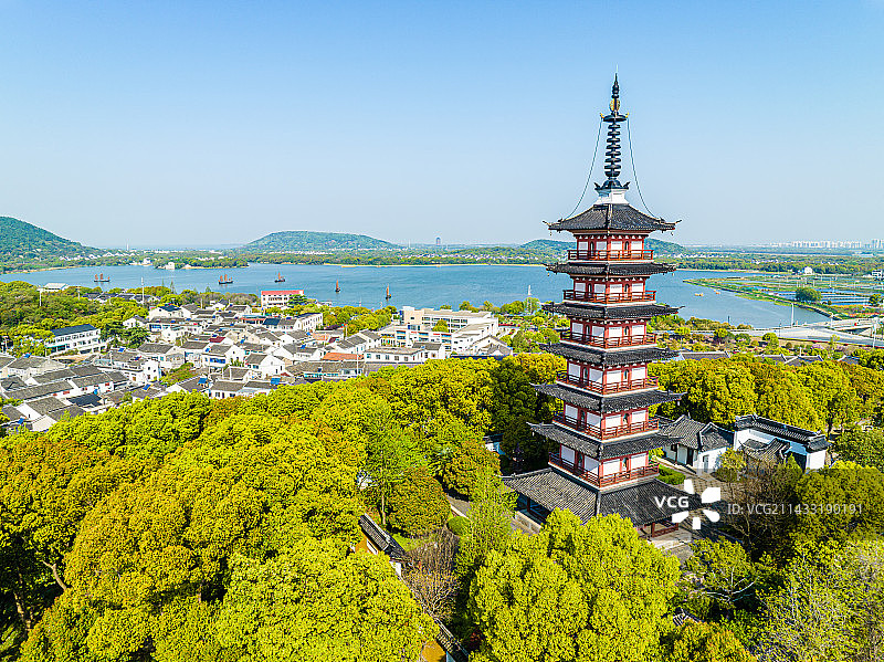 苏州光福，铜观音寺，光福塔，春季航拍图片素材