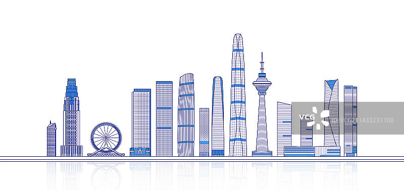 天津城市天际线矢量地标建筑插画图片素材