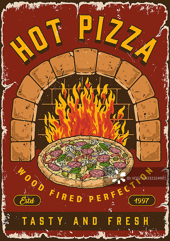 色彩鲜艳的复古风味披萨宣传单图片素材