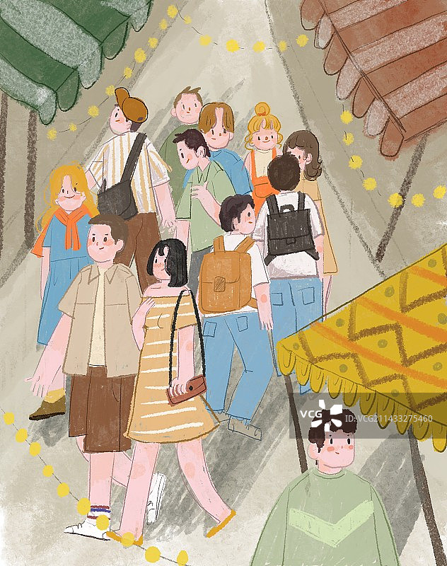 一群人参加夜间集市图片素材